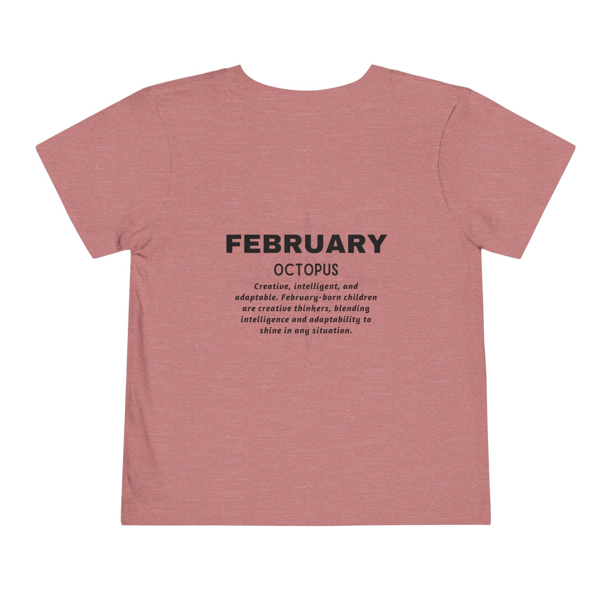 February kids birth month tshirt with creative and adaptable traits description on back