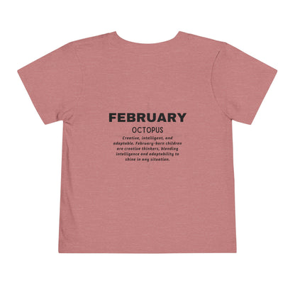 February kids birth month tshirt with creative and adaptable traits description on back