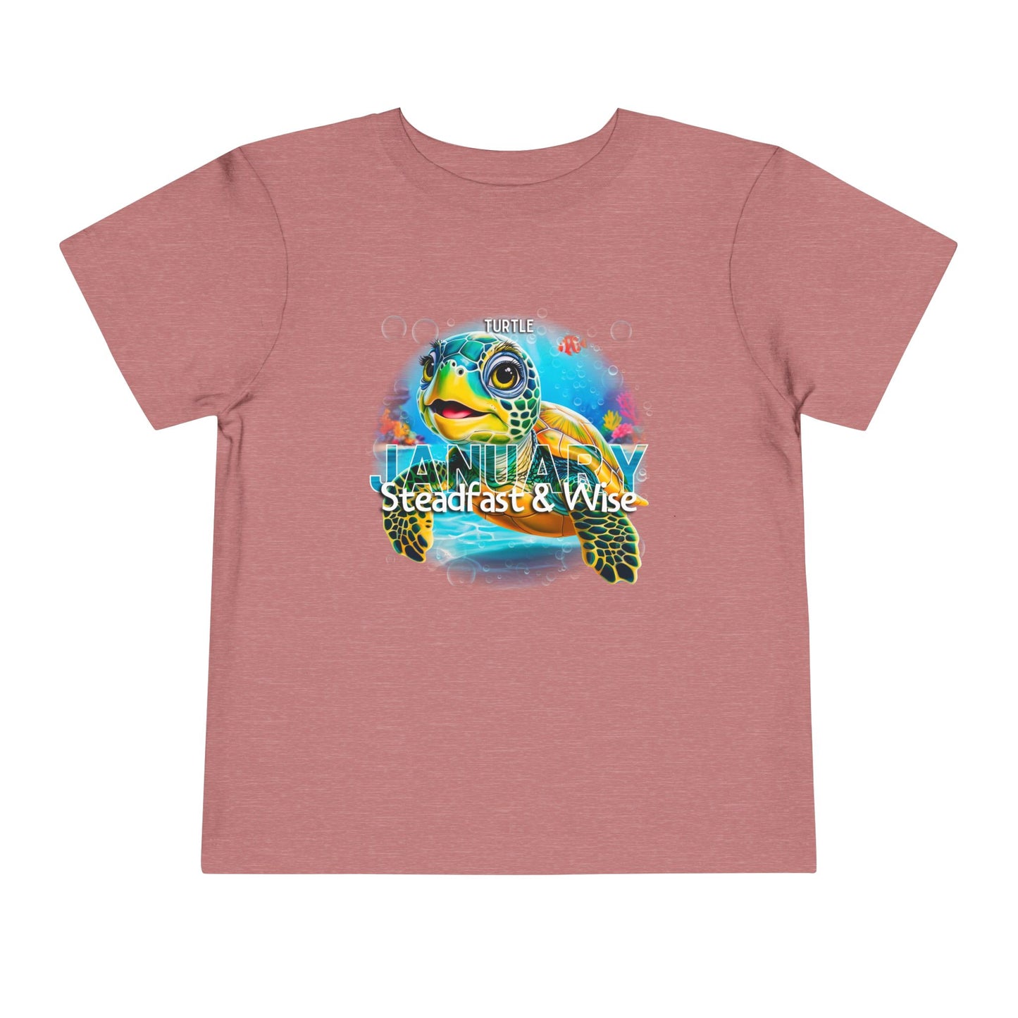 January kids birth month tshirt with colorful turtle design in pink for kids 