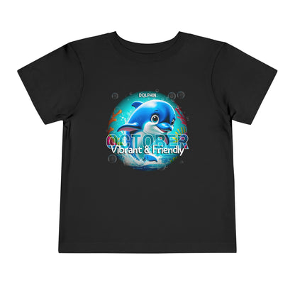 Black kids birth month tshirt featuring vibrant dolphin design and October month theme