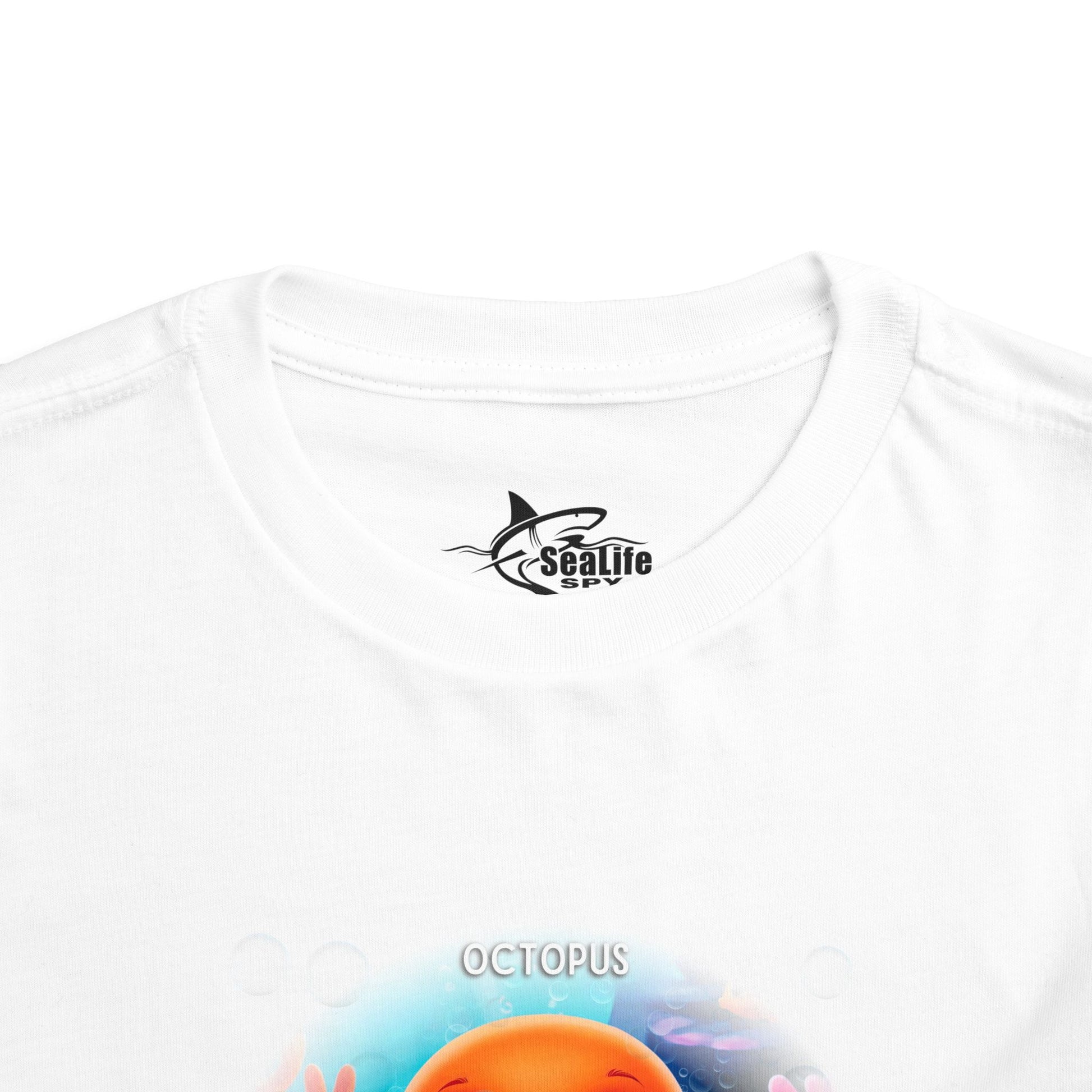 White kids birth month tshirt featuring colorful octopus design on soft cotton fabric