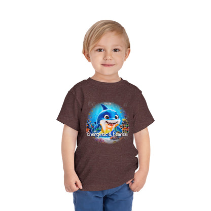 Kids birth month tshirt with March shark design energetic and fearless on young boy