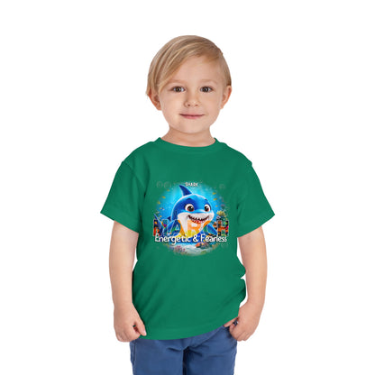 Kids birth month tshirt in green with March shark design energetic and fearless