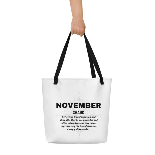 November Shark Birth Month Tote Bag Large w/Inside Pocket - Image 2