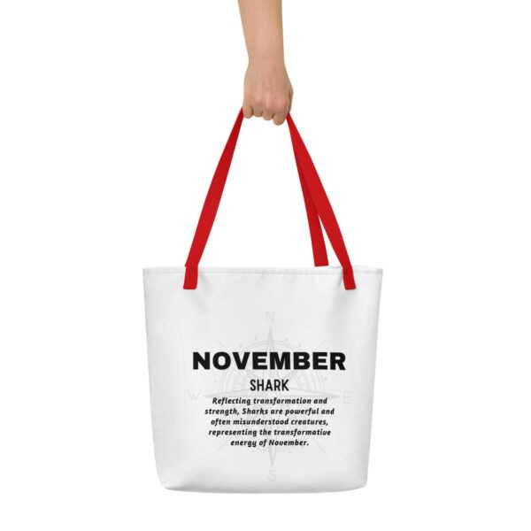 November Shark Birth Month Tote Bag Large w/Inside Pocket - Image 4