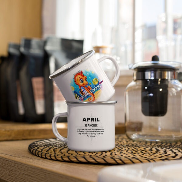 April Seahorse Kids Sea Life Birth Month Enamel Camping Mug