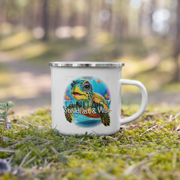 January Turtle Kids Sea Life Birth Month Enamel Camping Mug - Image 2
