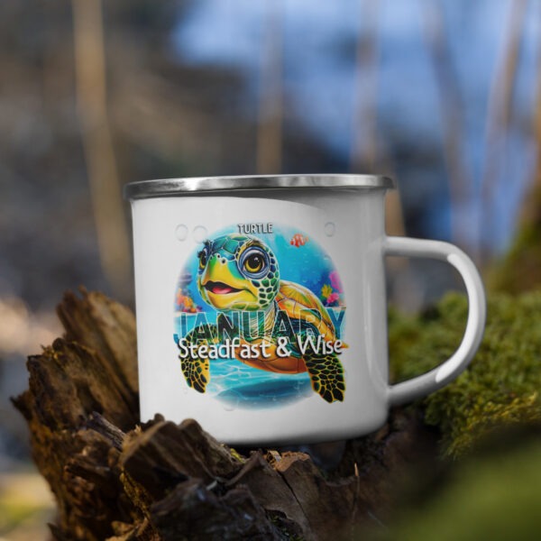 January Turtle Kids Sea Life Birth Month Enamel Camping Mug - Image 3