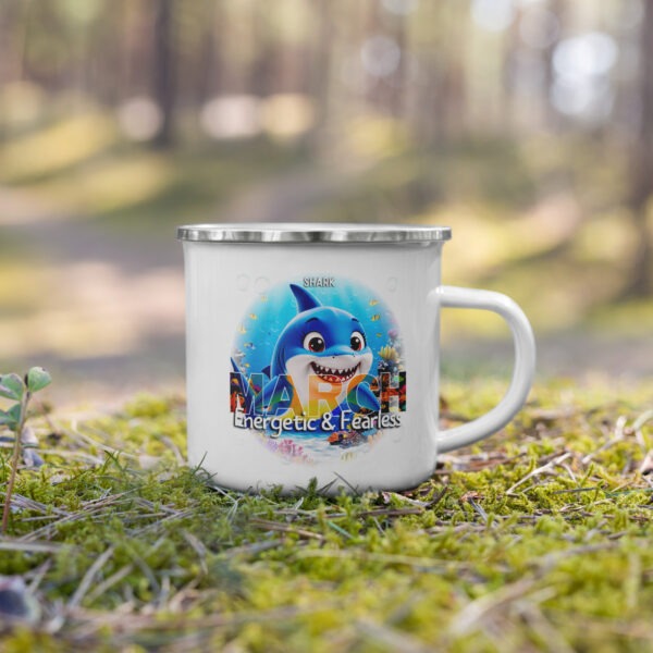 March Shark Kids Sea Life Birth Month Enamel Camping Mug - Image 2